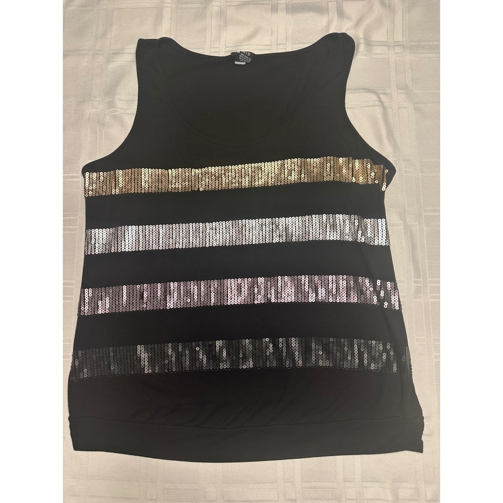 Torrid Tank Top Women 2 Black Sequin Stripe Sleeveless Scoop Neck Party Blouse